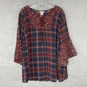 Catherines Top Women 2XWP Muti-color Patchwork‎ Embroidered Tassels Tunic Boho